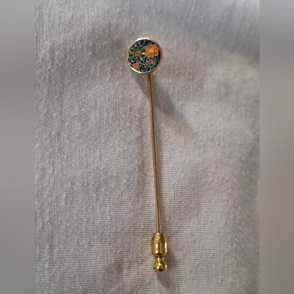 Blue Floral Cloisonne Hat Pin